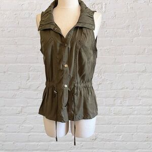 Cache Green Utility Vest with Adjustable Waist and Collared Neckline